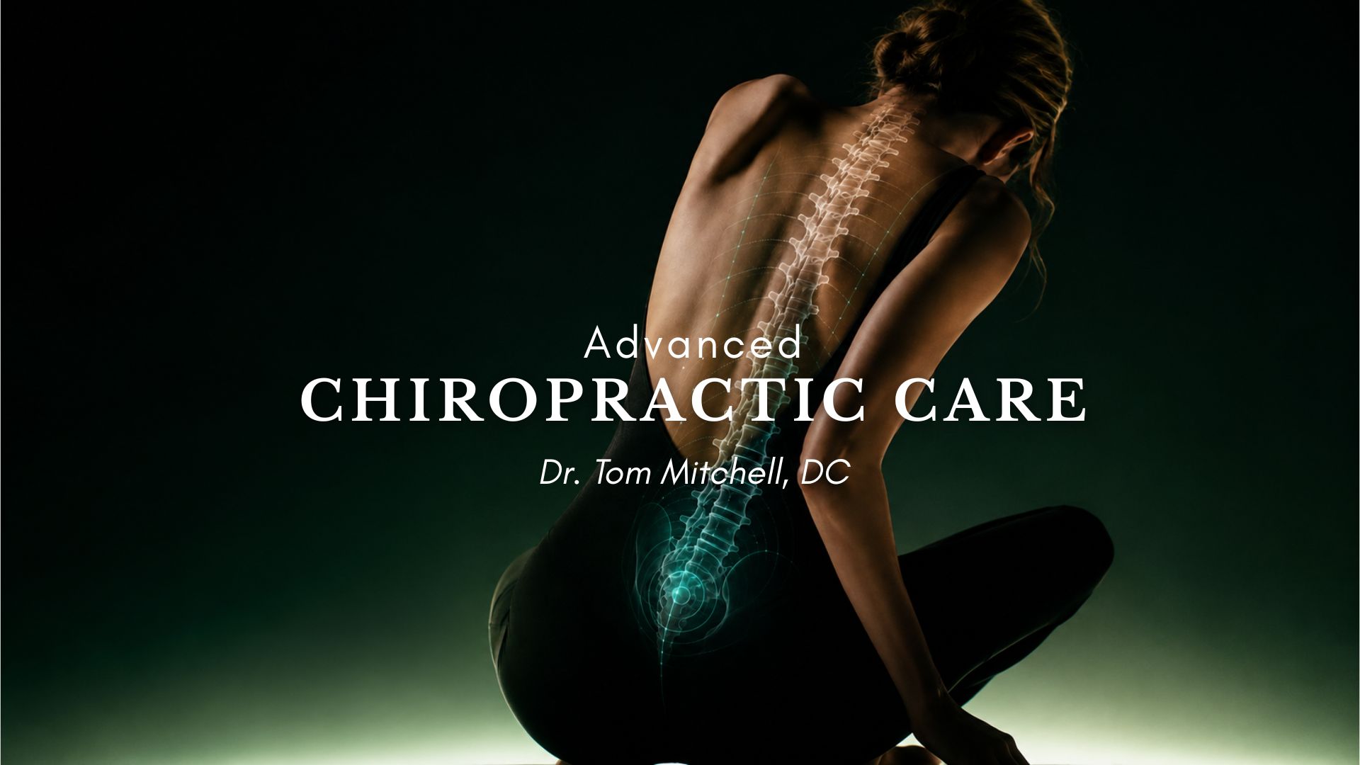 Illustrated spine and nervous system over a seated figure — advanced chiropractic care with Dr. Thomas Mitchell, DC