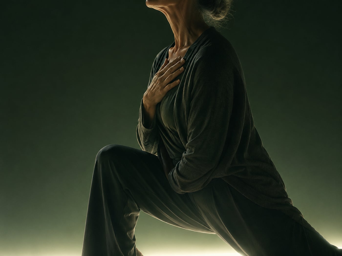 A patient at ease, one hand resting over the heart