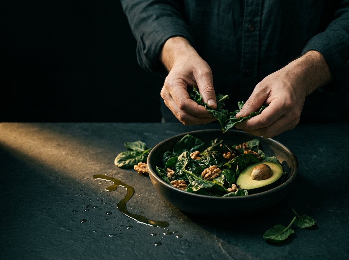 Hands preparing fresh whole foods